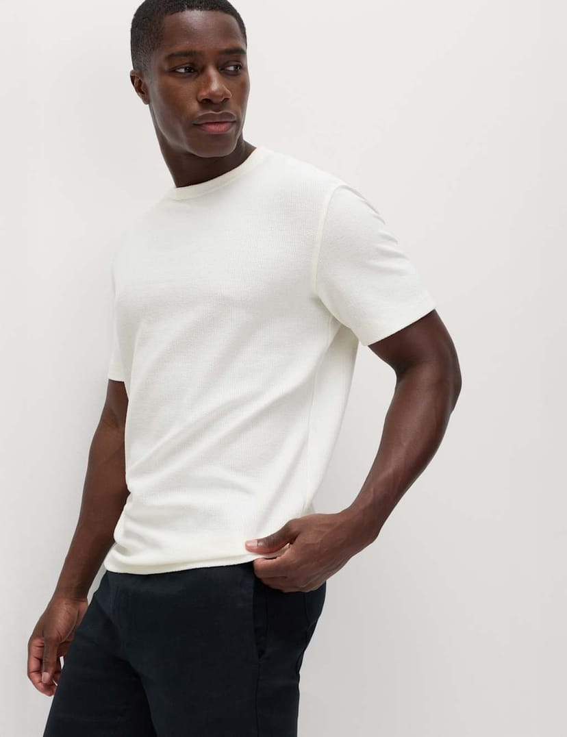 Marks & Spencer M&S Relaxed Fit Cotton Blend Textured T-Shirt Ivory - 1