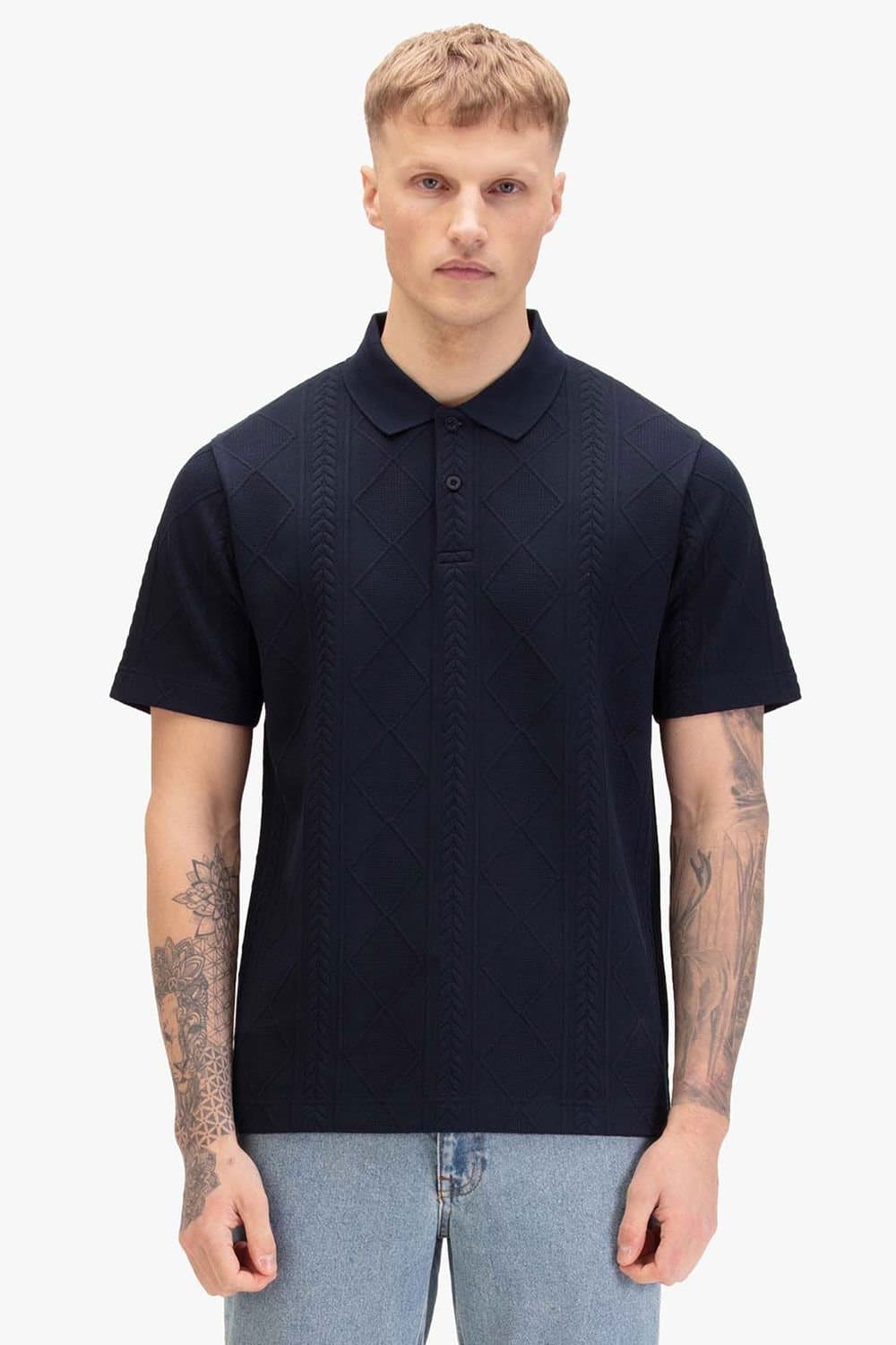 Luke 1977 Luke 1977 Men's La Fe Textured Knit Polo in Dark Navy