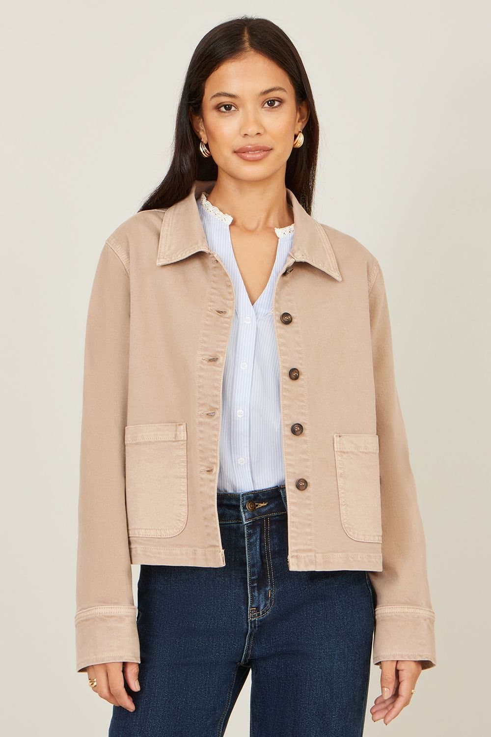 Yumi Yumi Women's Beige Canvas Jacket With Patch Pockets