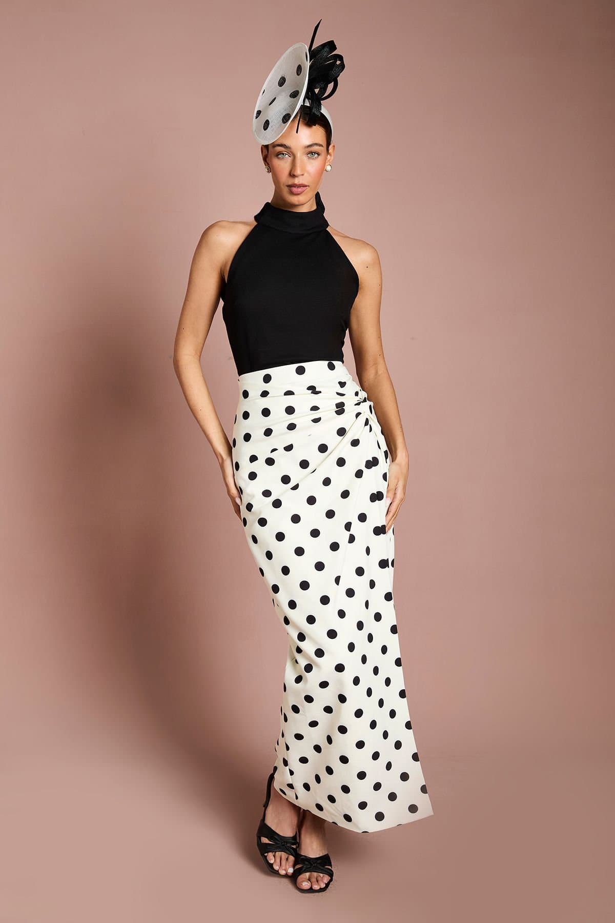 Coast Coast Women's Lisa Tan Printed Twist Detail Wrap Maxi Skirt in Ivory