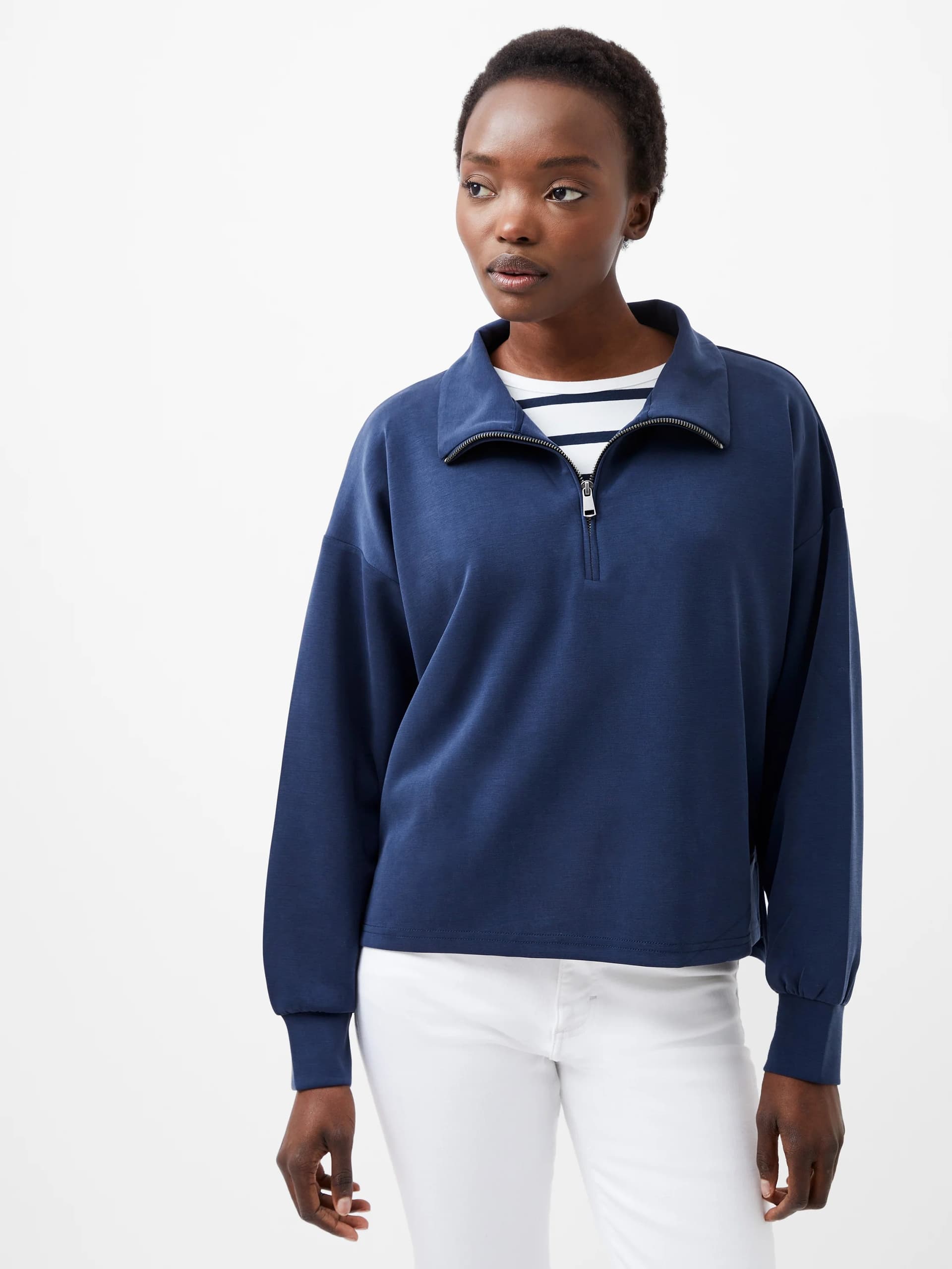 French Connection Wren Half Zip Sweatshirt Midnight Blue