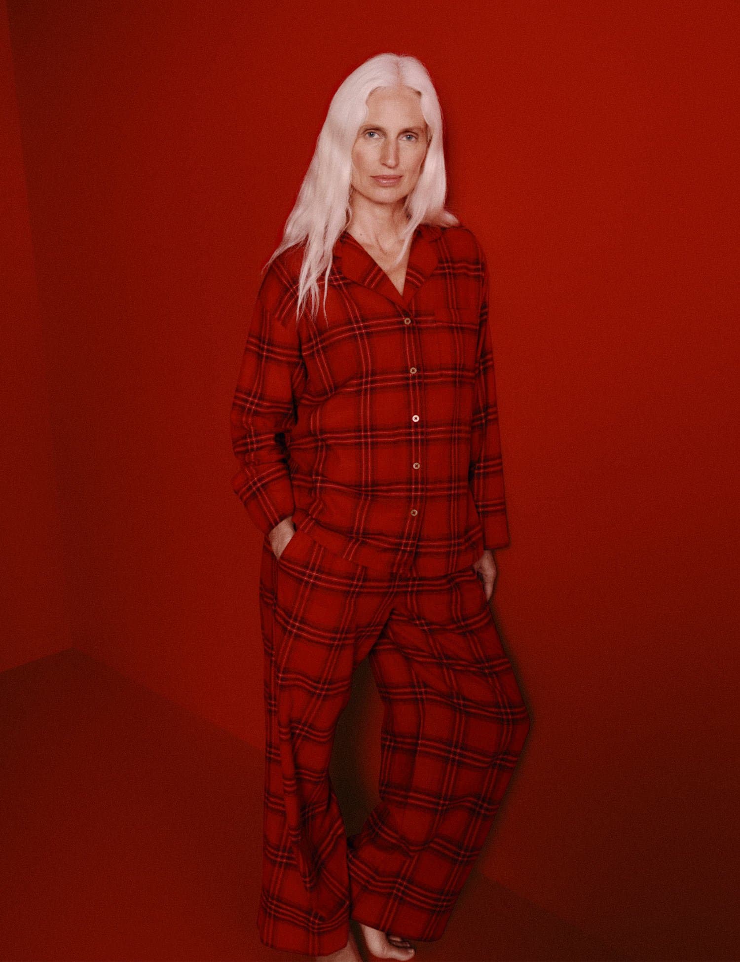 Marks & Spencer M&S Pure Cotton Checked Christmas Family Pyjamas Red Mix