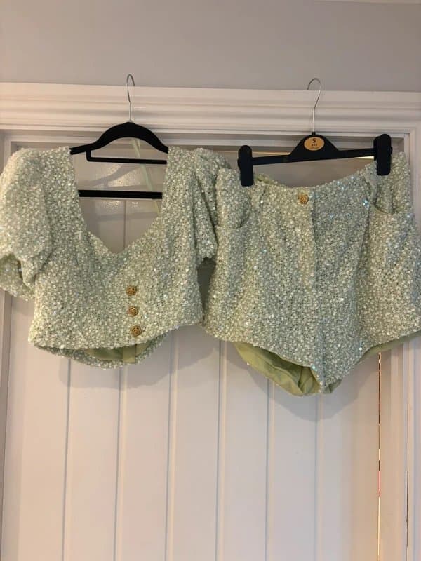 ASOS Embellished sequin co-ord set in Light Green