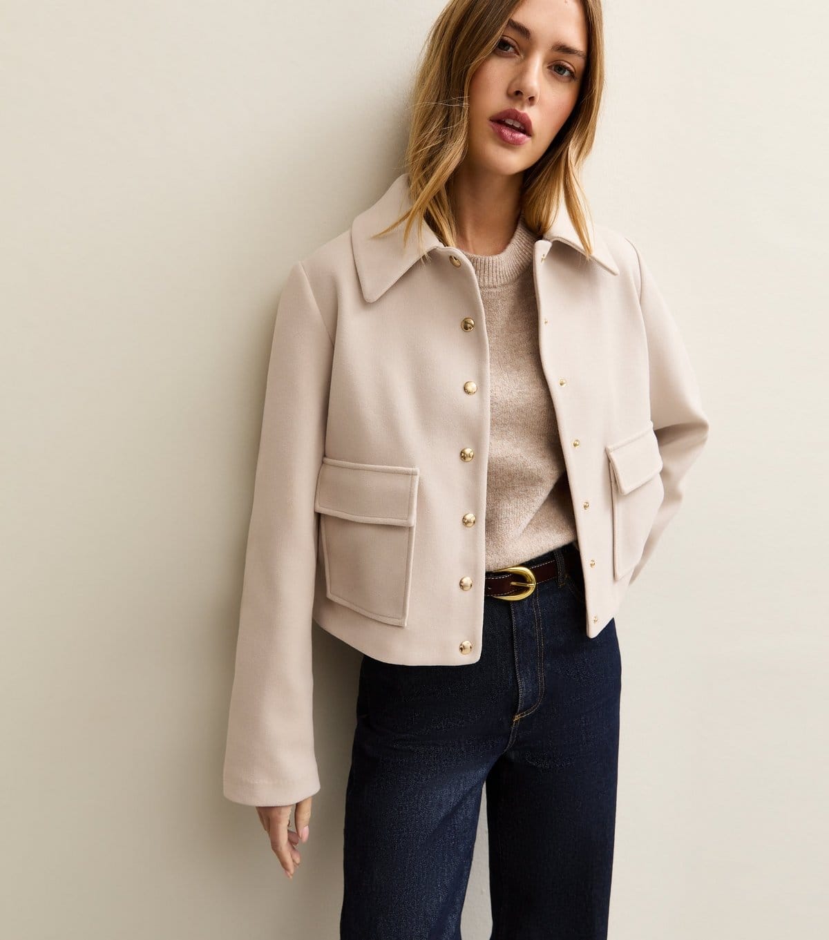 New Look Women's Off White Faux Fur Collar Short Shacket New Look - 4