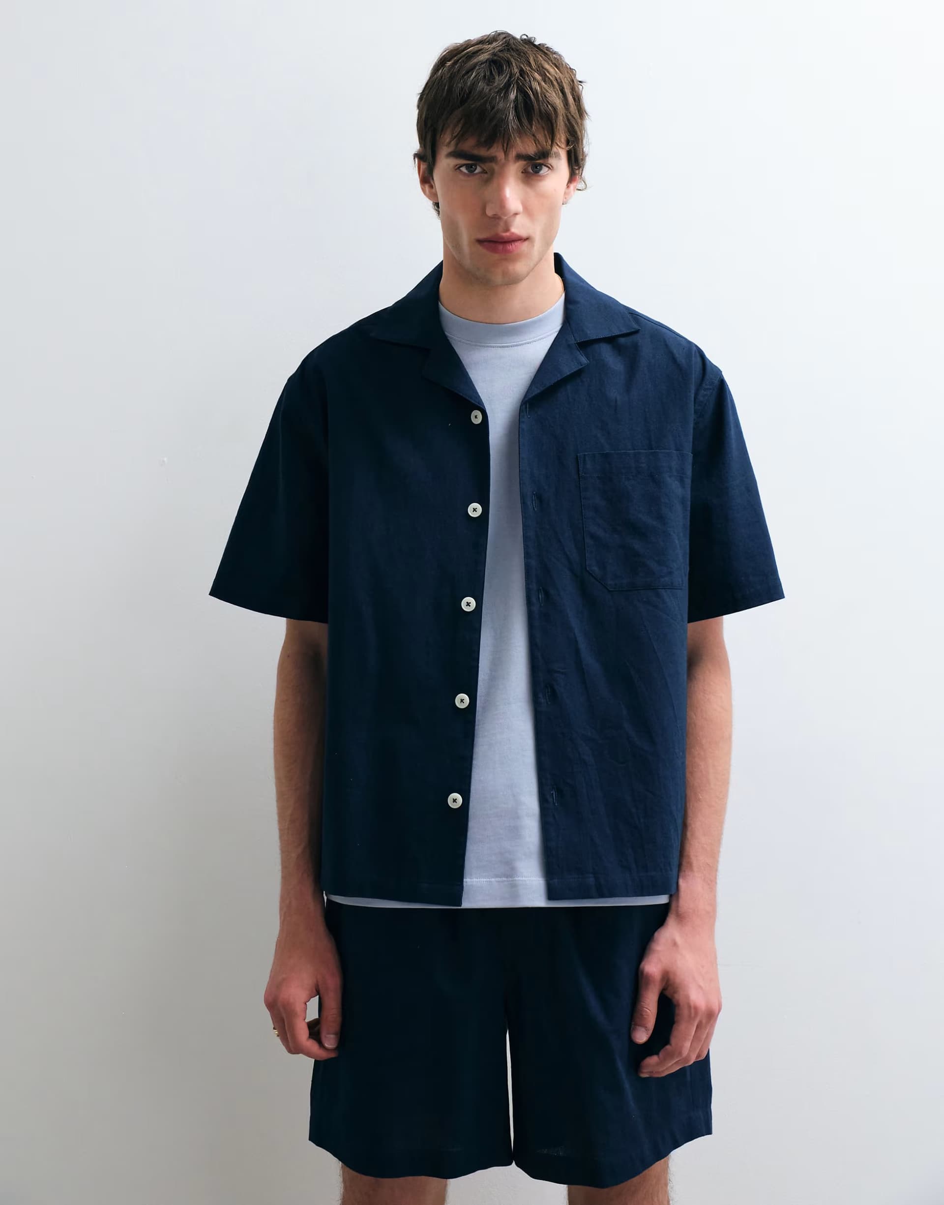 ASOS ASOS COLLECTIVE co-ord relaxed cotton shirt with linen in navy