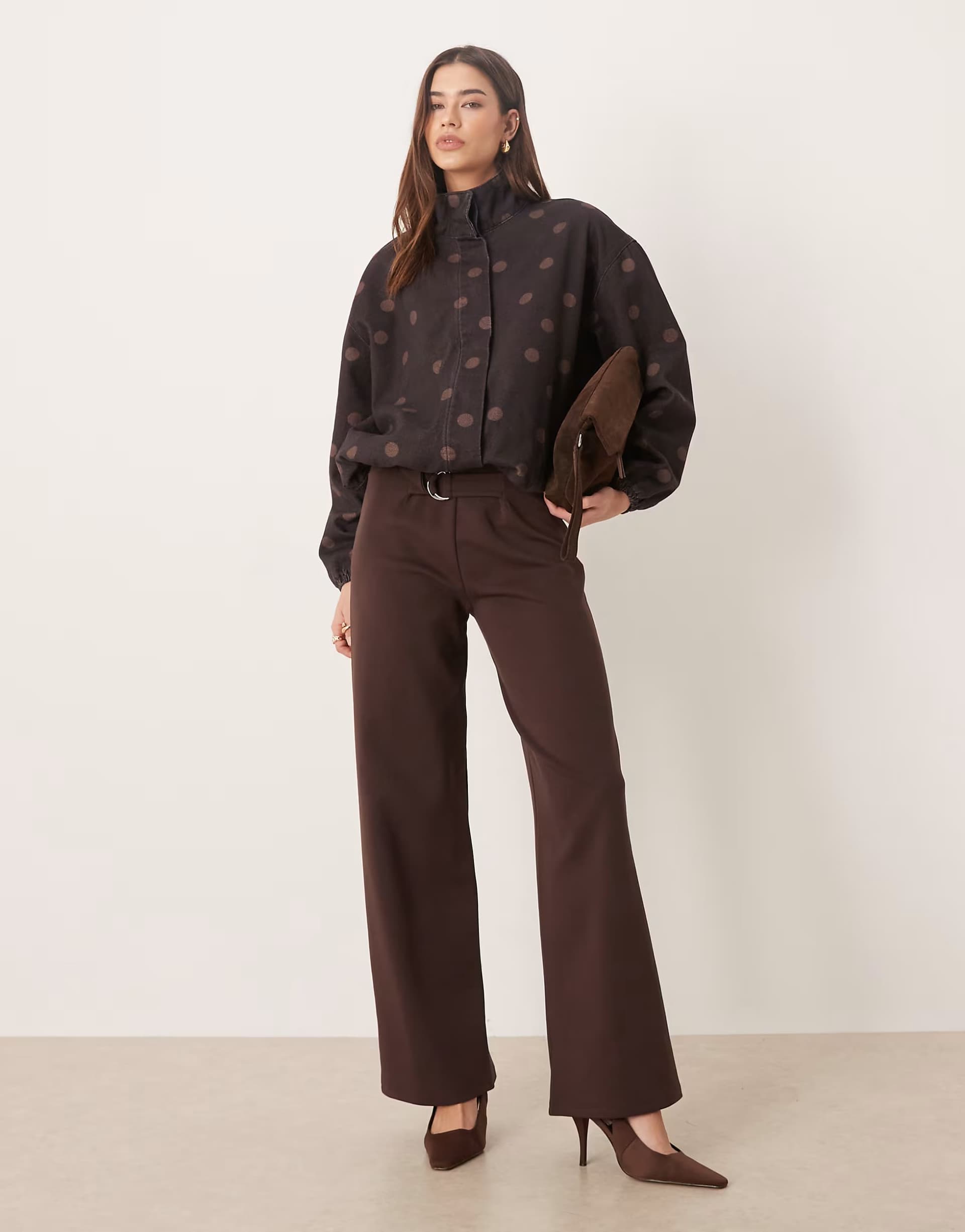 ASOS ASOS DESIGN barrel jeans in chocolate polka dot CO-ORD