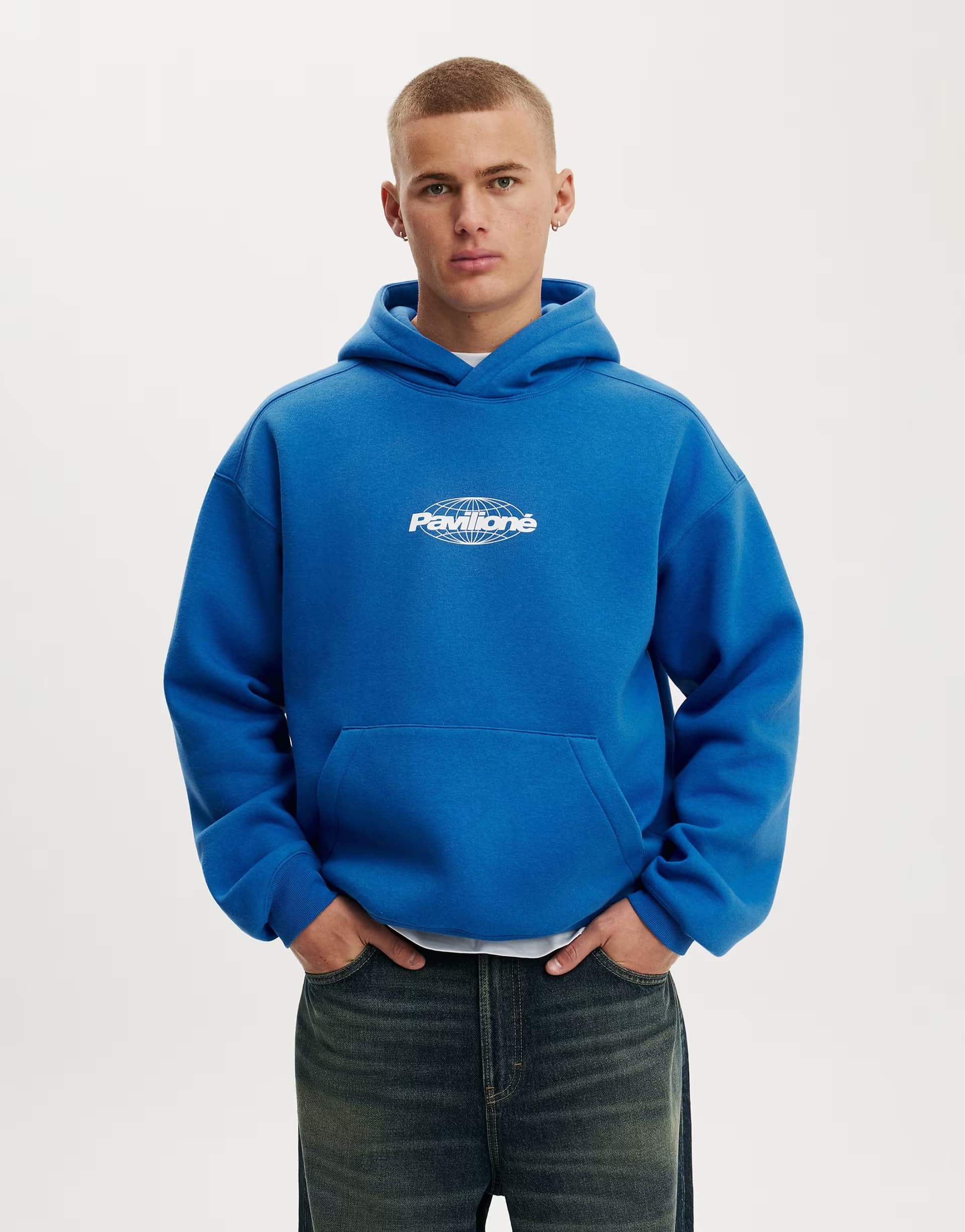 ASOS Cotton On Box fit graphic hoodie in blue
