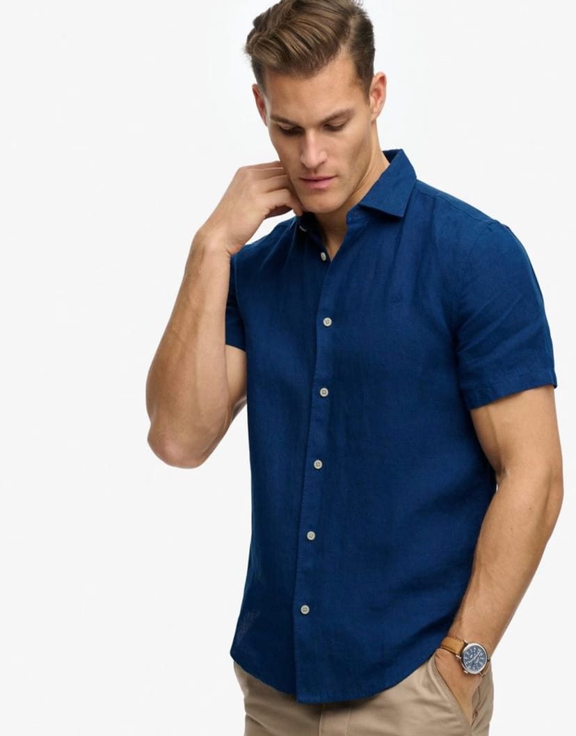 ASOS Superdry Riviera short sleeve linen shirt in french blue - 1