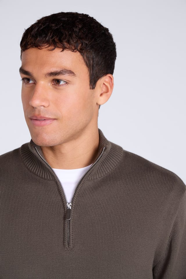 Animal Animal Men's Soft Comfortable Casual Stretchy Anti-Pill Ribbed Warm 1/4 Zip Jumper in Khaki - 3