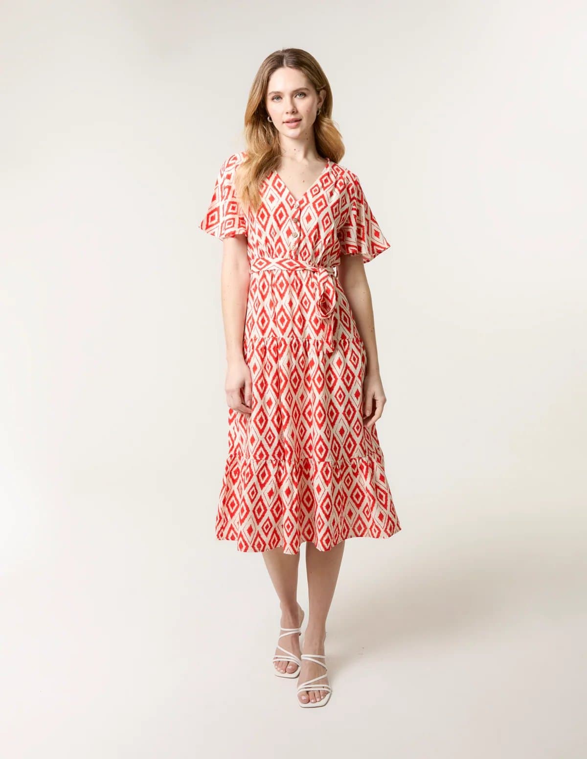 Blue Vanilla Diamond Print Button Front Midi Dress