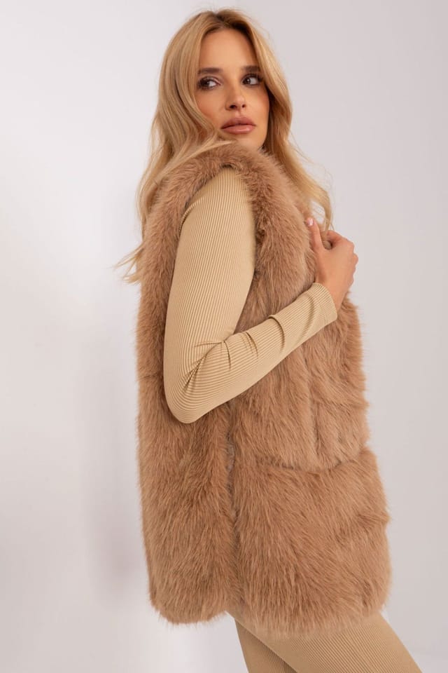 Love Lace Love Lace Women's Soft Polyester Fur Gilet Vest with Pockets in Brown - 3