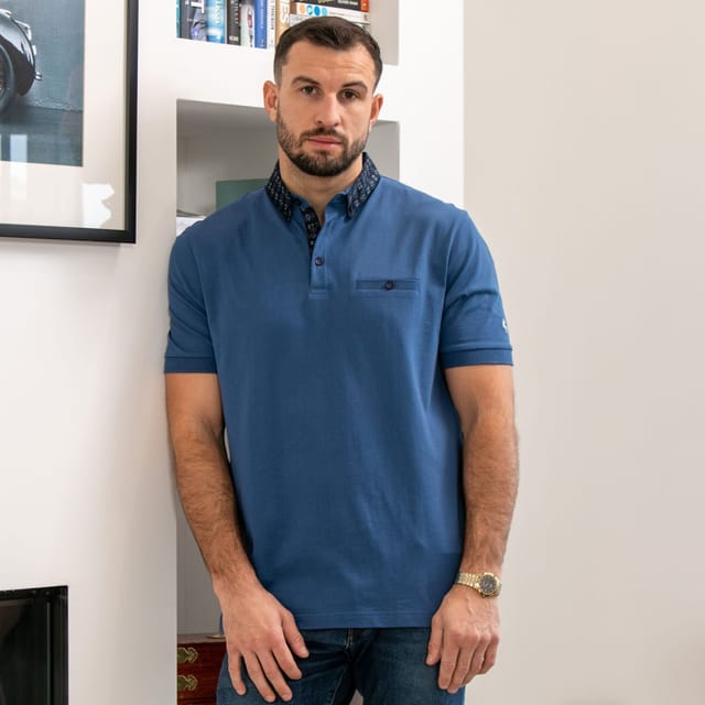 Lizard King Lizard King Men's Mens Blue Printed Collar Polo Shirt - 2