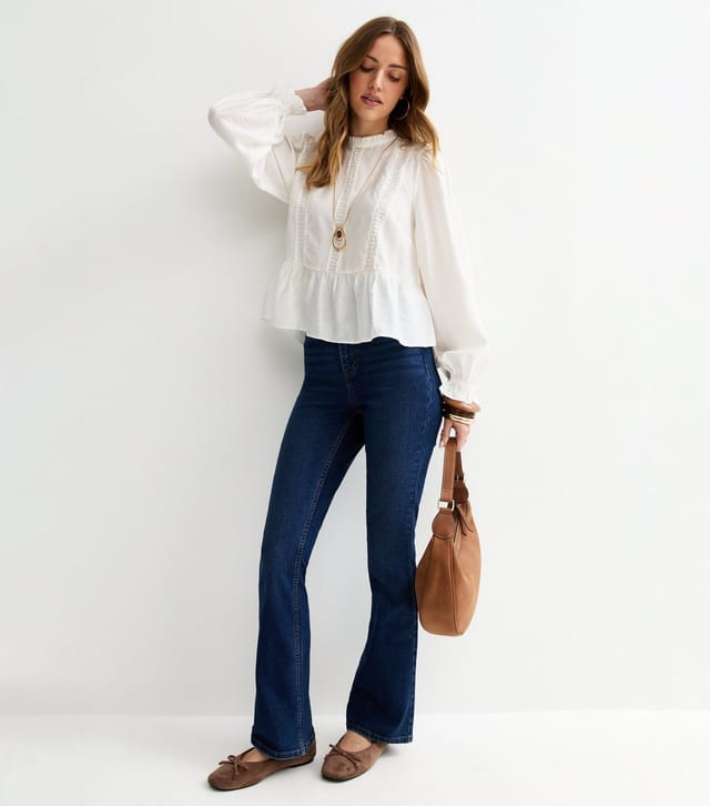 New Look Women's White Lace Insert Frill Neck Blouse New Look - 3