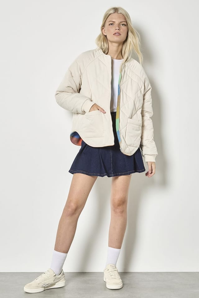 Apricot Apricot Women's Reversible Check Fleece Quilted Jacket in Beige - 2