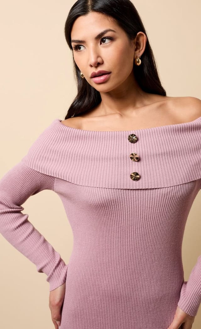 Little Mistress Little Mistress Women's Mink Knitted Bardot Midaxi Dress in Brown - 3