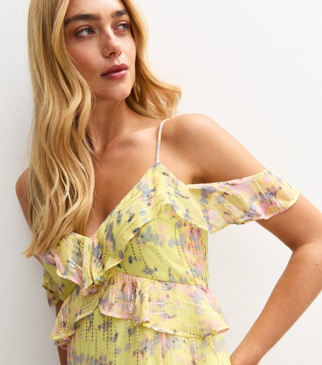 New Look Women's Yellow Floral Print Jacquard Midi Dress New Look - 2