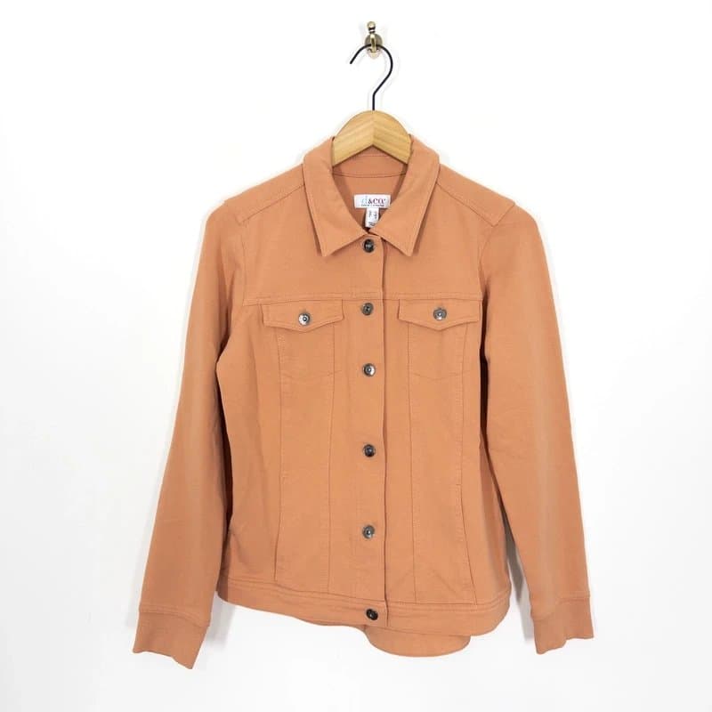 Denim Co Denim & Co. Comfy Denim Style Jacket Size S 8 10 12 Salmon Cotton Viral Stretch