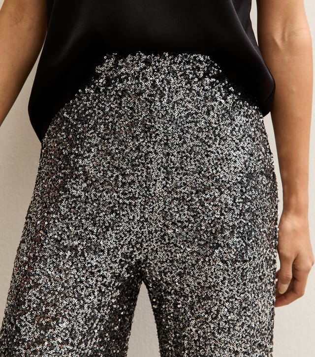 New Look Women's Gunmetal Sequin Wide Leg Trousers New Look - 2