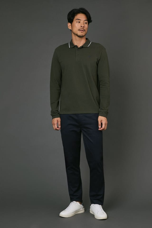 Maine Maine Men's Dark Khaki Long Sleeve Pique Polo Shirt - 2