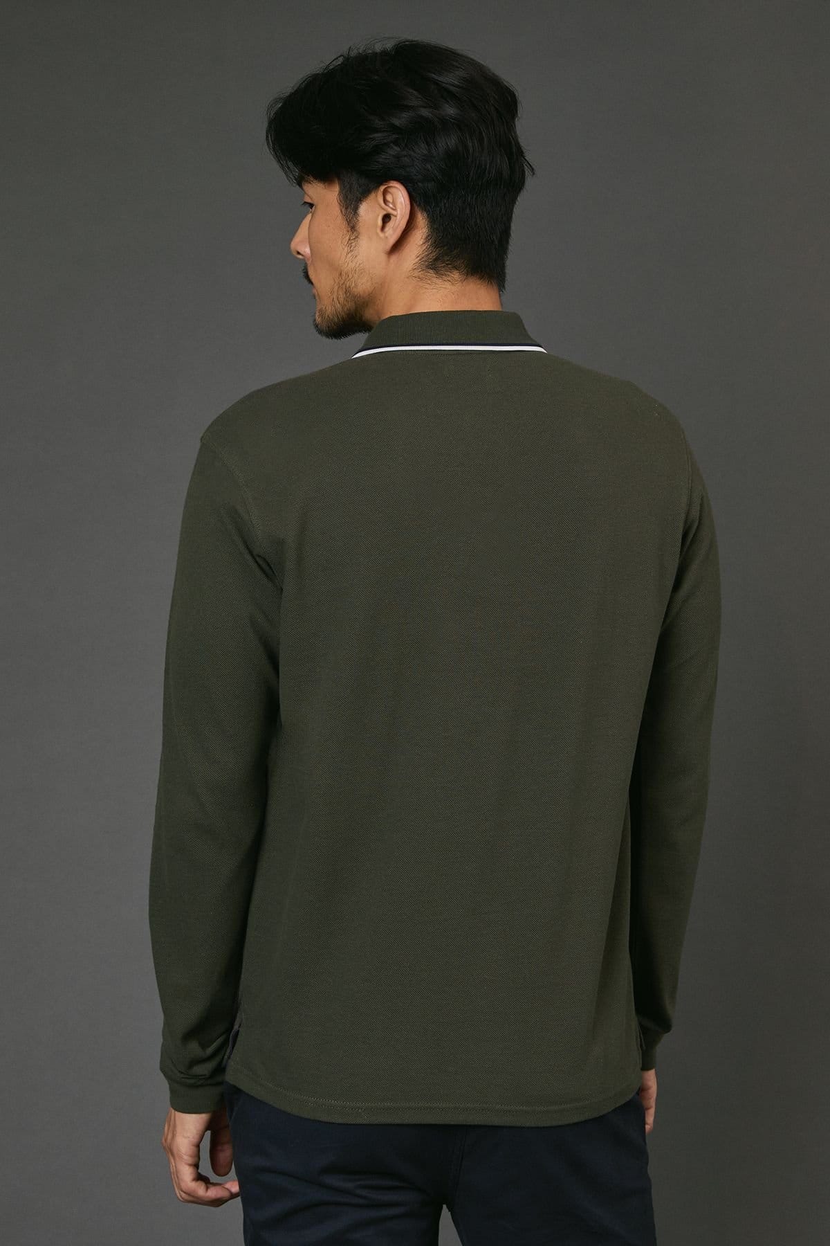 Maine Maine Men's Dark Khaki Long Sleeve Pique Polo Shirt - 4