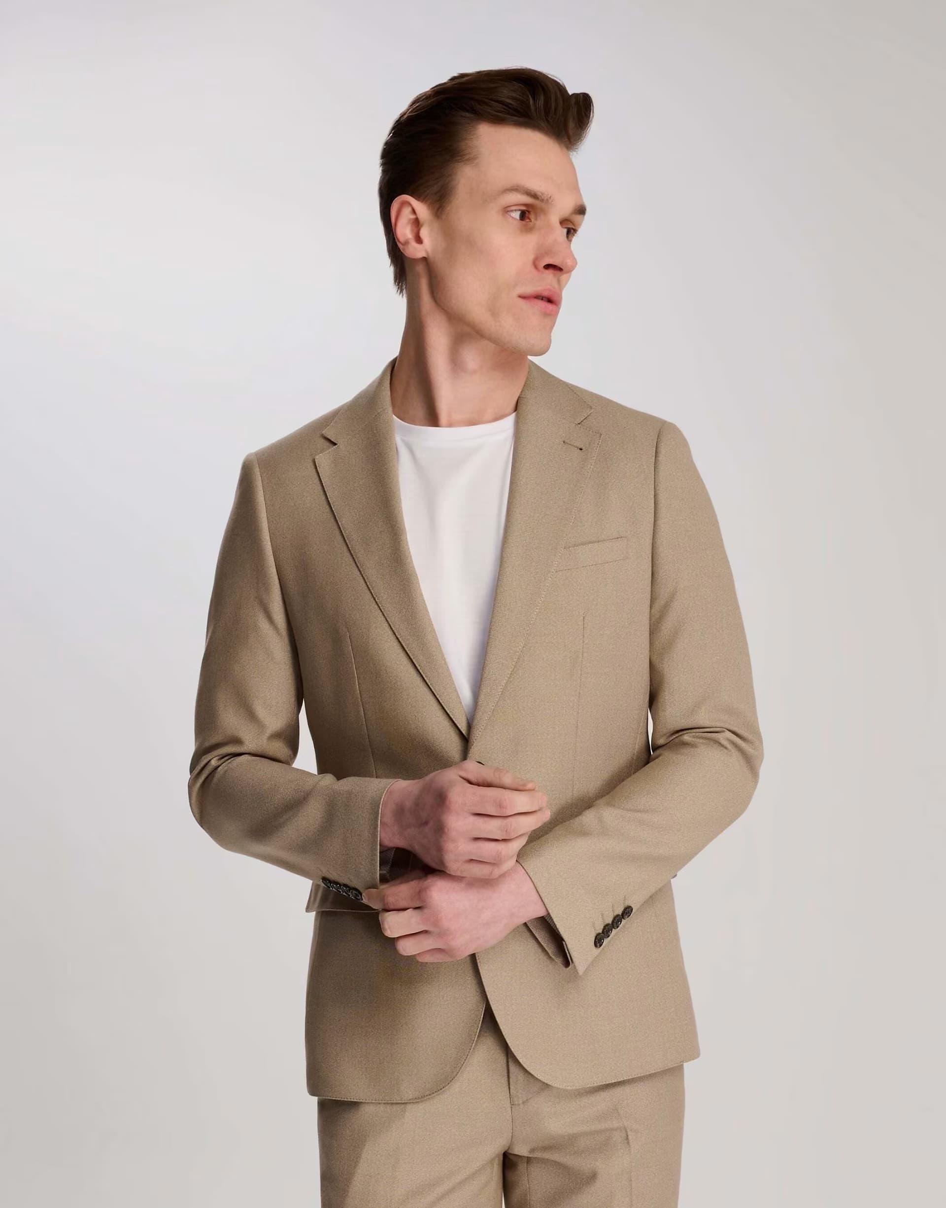 ASOS Harry Brown Archie melange slim fit suit jacket in beige in beige