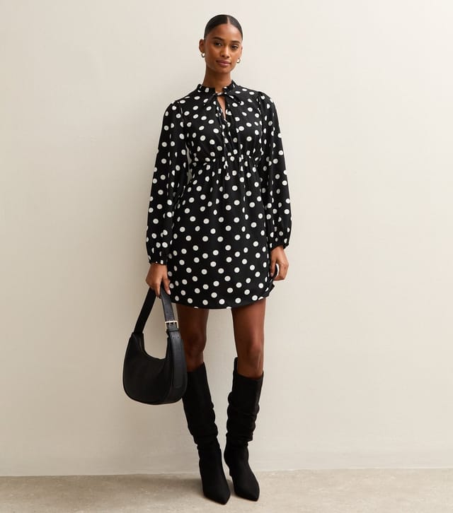 New Look Women's Black Crepe Spot Print Tie Neck Mini Dress New Look - 2
