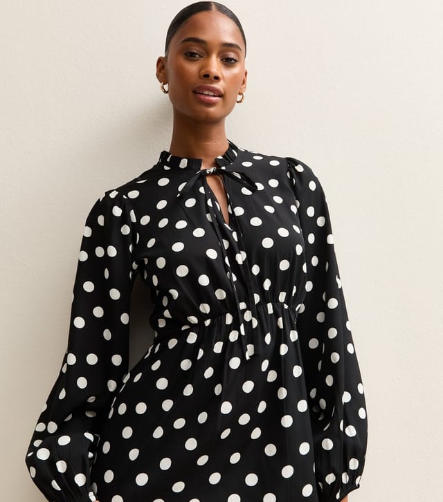 New Look Women's Black Crepe Spot Print Tie Neck Mini Dress New Look - 3