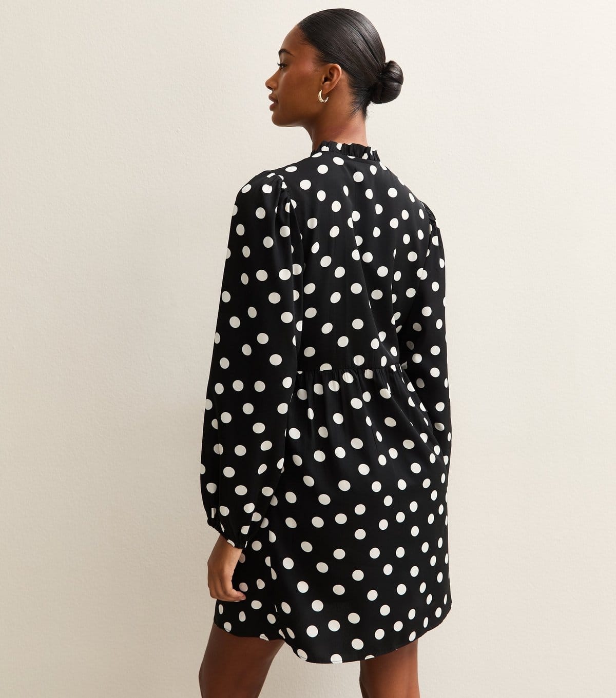 New Look Women's Black Crepe Spot Print Tie Neck Mini Dress New Look - 4