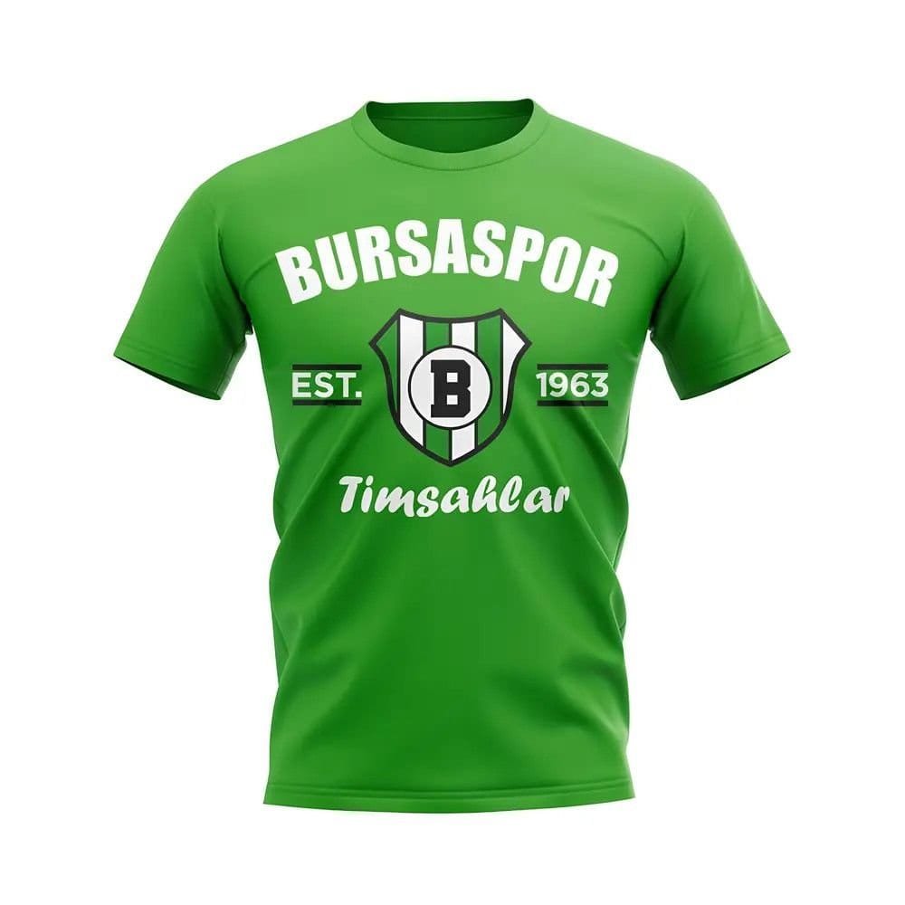 Bursaspor Bursaspor Men's Mens Established Football T-Shirt Green in White - 1