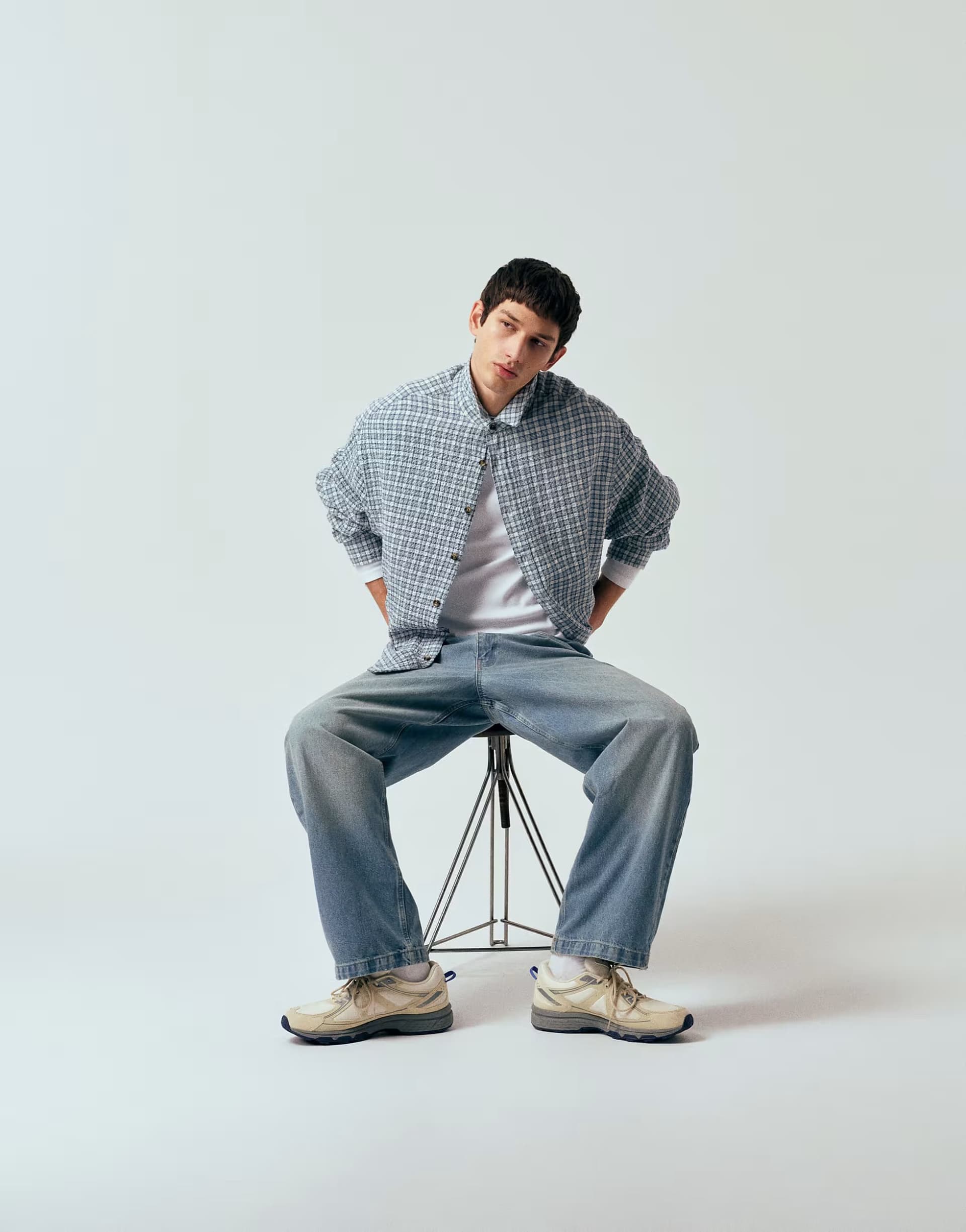 ASOS ASOS DESIGN oversized textured check shirt in blue