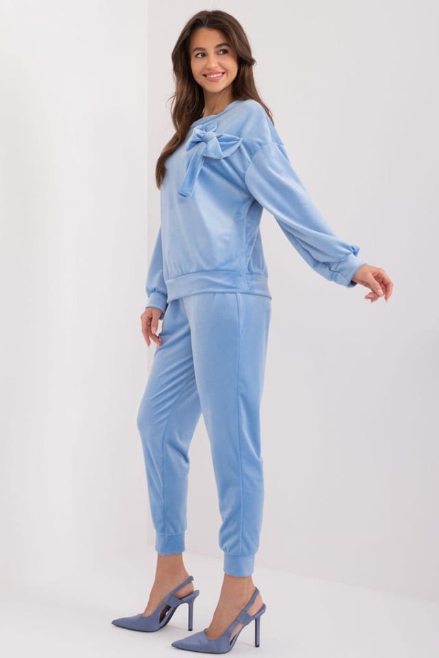 Love Lace Love Lace Women's Velour Sweatshirt & Pants Set with Bow in Blue - 2