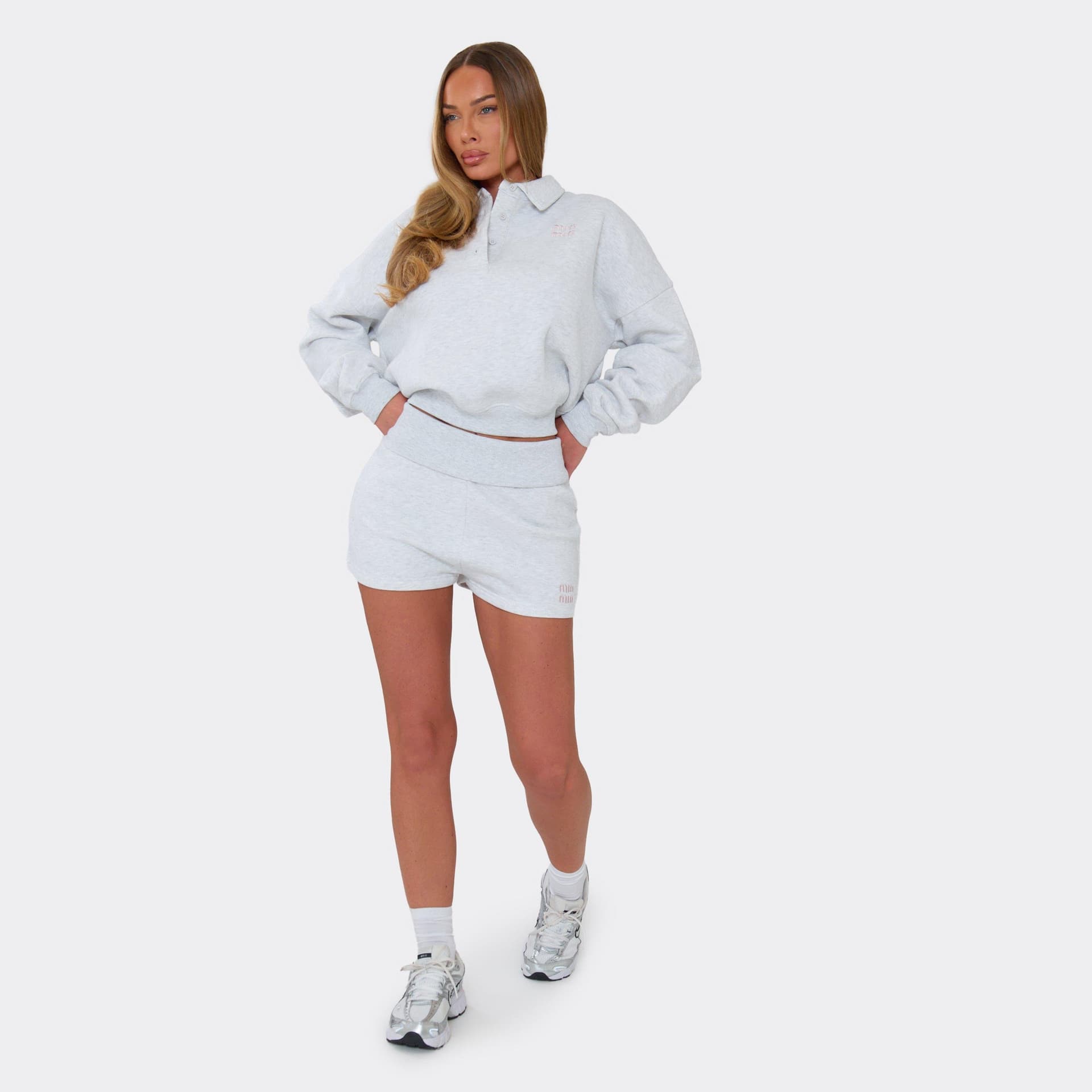 EGO Elasticated Waist Min Min Embroidered Graphic Sweat Shorts In Light Grey Marl, Women's Size UK 6