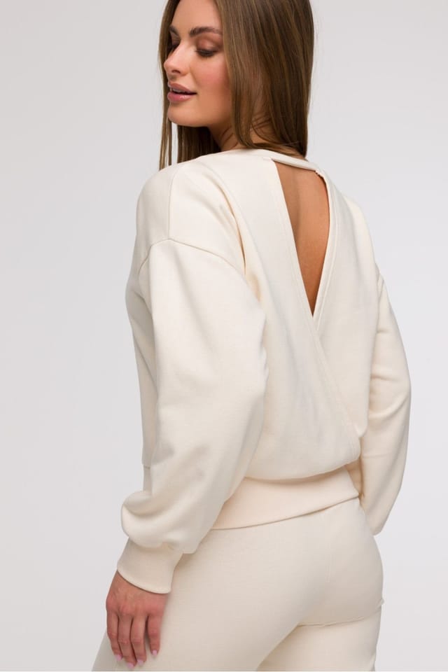 Love Lace Love Lace Women's Feminine Wrap Open Back Blouse Loose Fit in Beige - 3