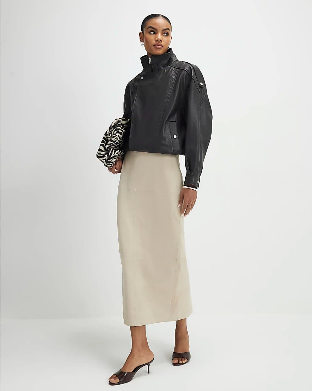 River Island River Island Womens Cream Suede Seam Detail Maxi Skirt