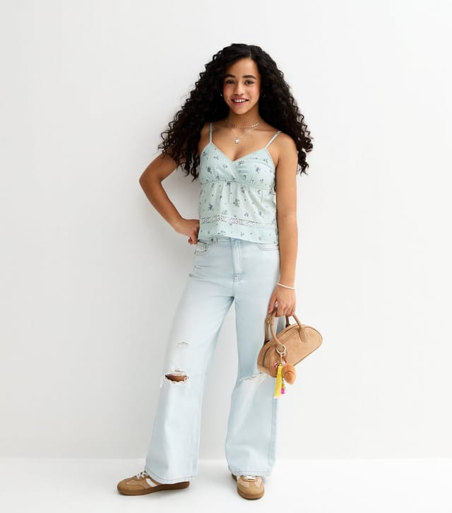 New Look Girls' Blue Cotton Floral Babydoll Cami Top New Look - 3