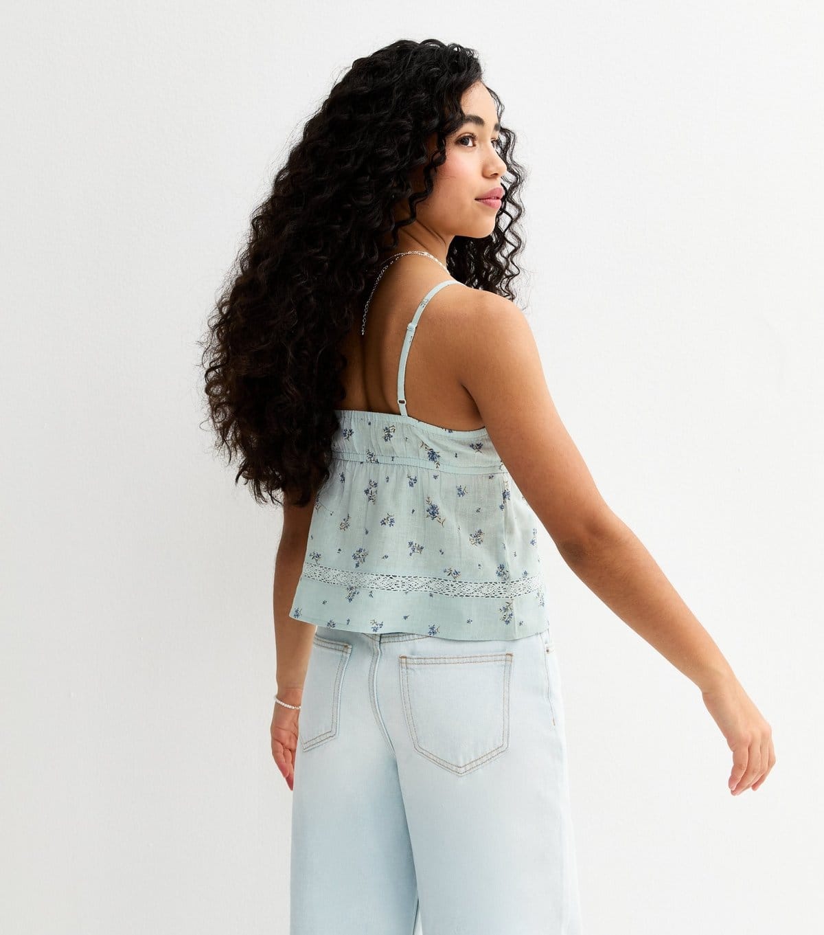 New Look Girls' Blue Cotton Floral Babydoll Cami Top New Look - 4