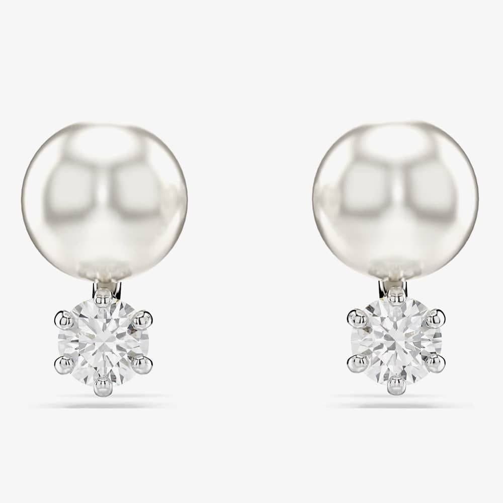 Swarovski Swarovski Women's Matrix Rhodium Plated Crystal Pearl Stud Earrings 5694225 in Silver