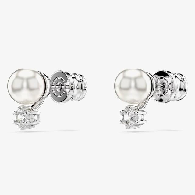 Swarovski Swarovski Women's Matrix Rhodium Plated Crystal Pearl Stud Earrings 5694225 in Silver - 3