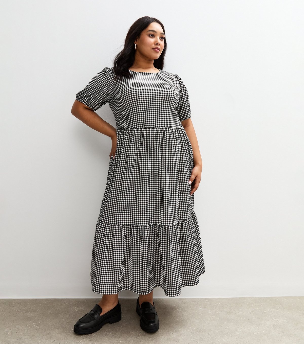 New Look Women's Plus Size Black Gingham Tiered Midi Dress Curves New Look - 3