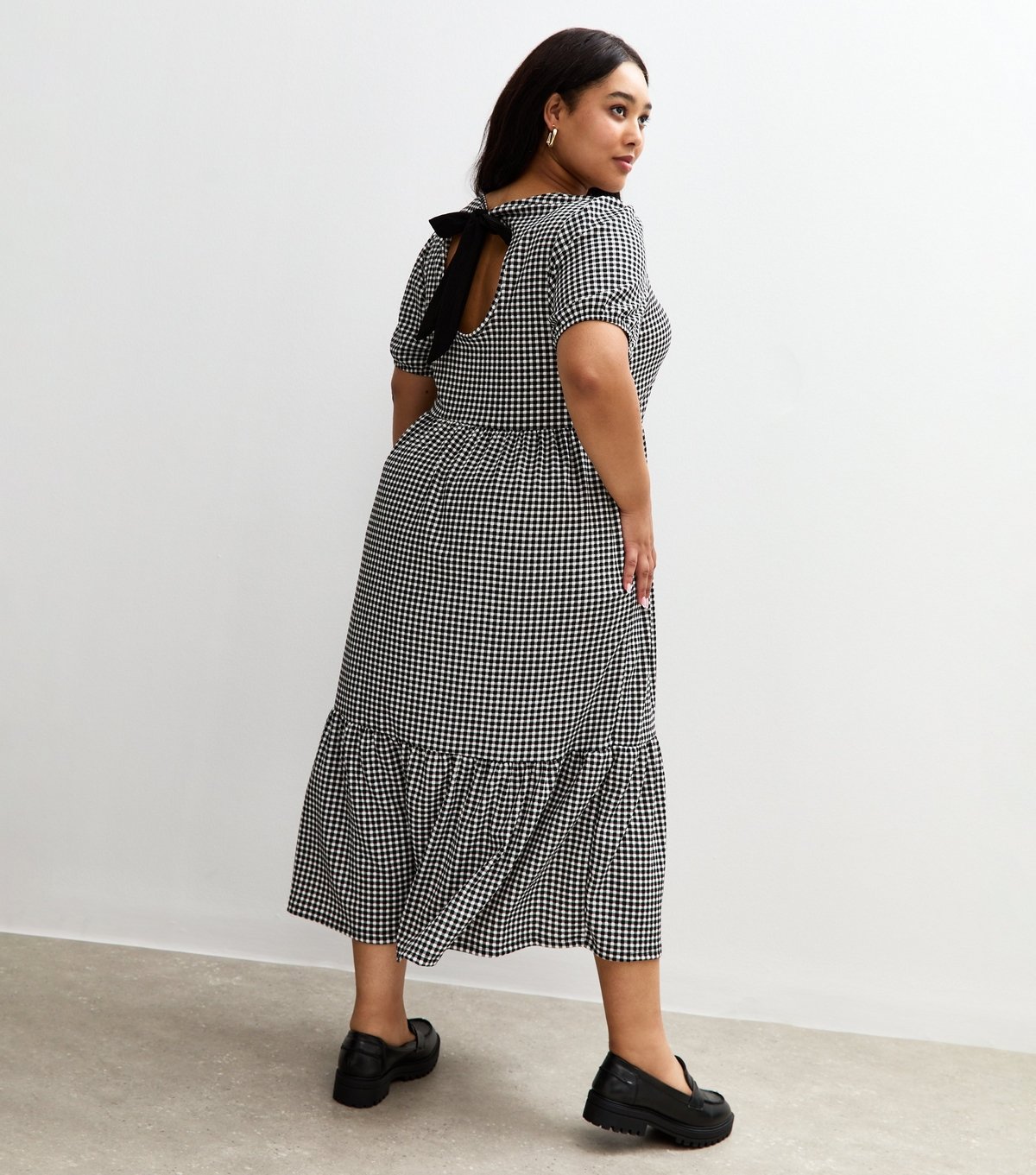 New Look Women's Plus Size Black Gingham Tiered Midi Dress Curves New Look - 4