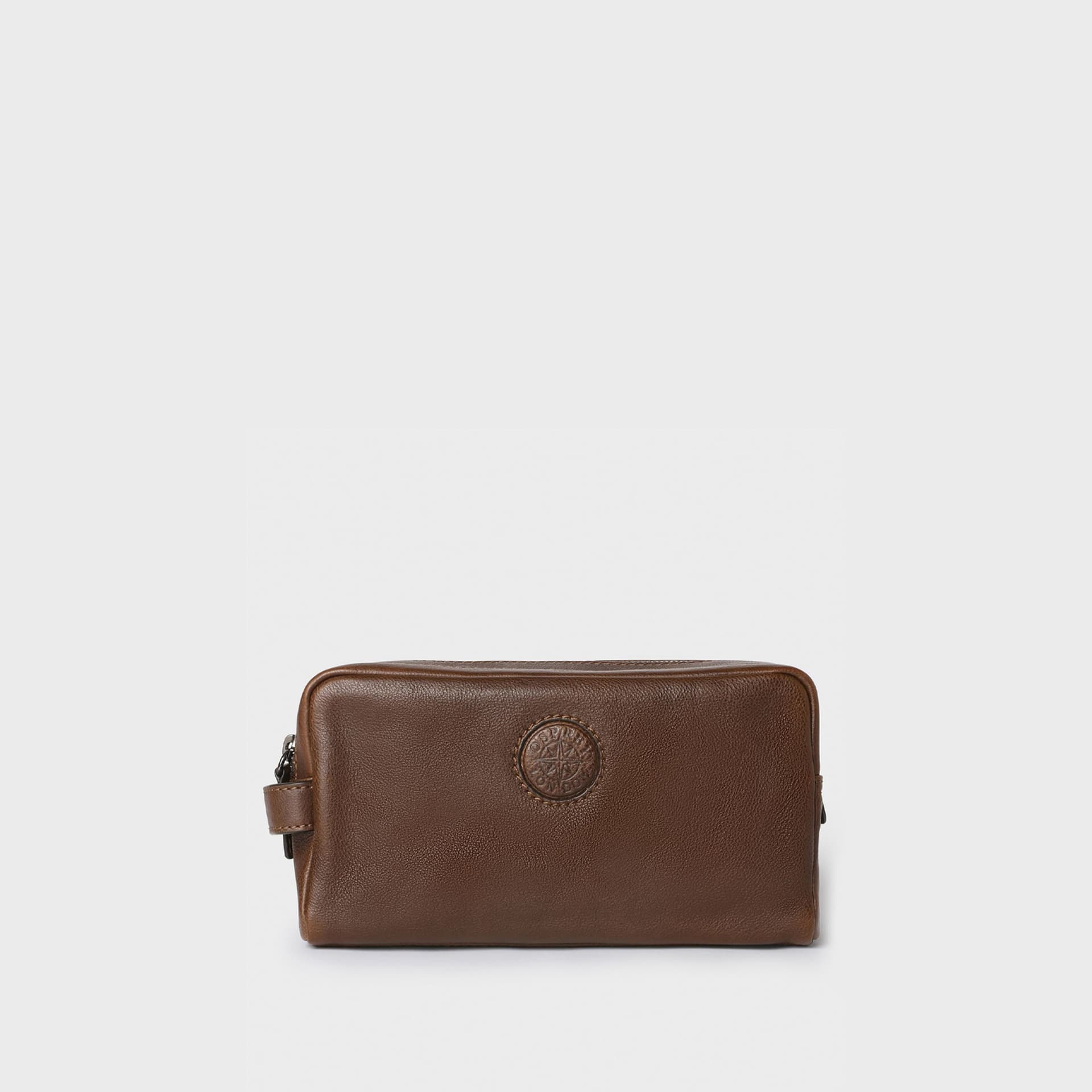 OSPREY LONDON OSPREY LONDON Men's The Compass Leather Washbag in Tan