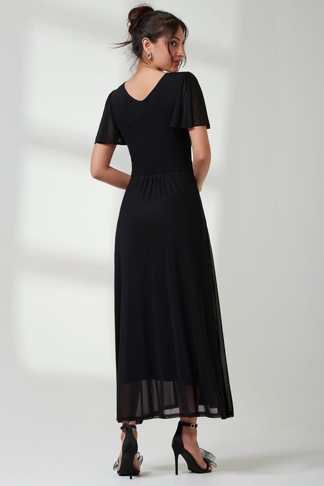 Jolie Moi Jolie Moi Women's Angel Sleeve Mesh Maxi Dress in Black - 2