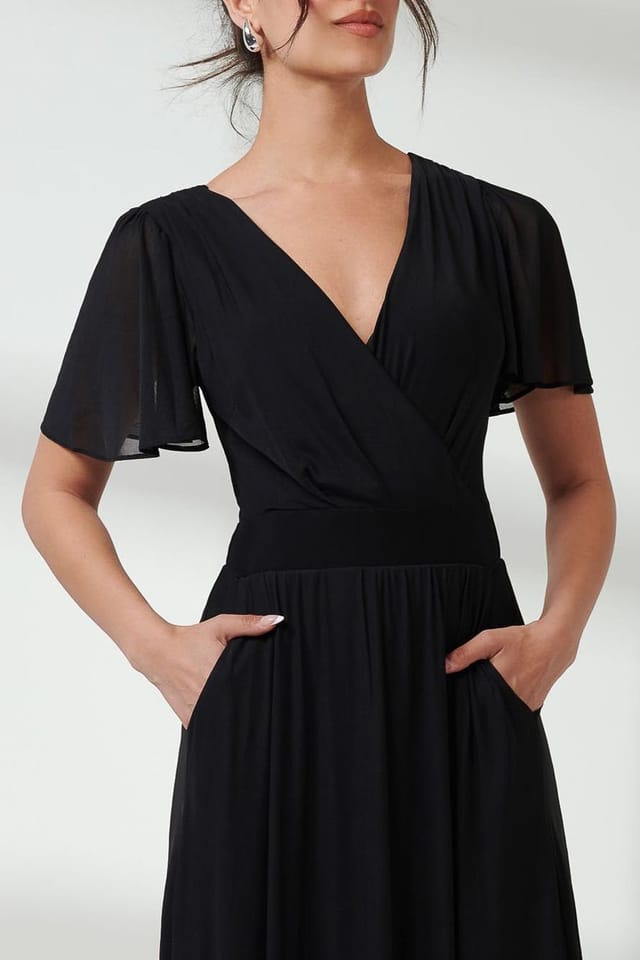 Jolie Moi Jolie Moi Women's Angel Sleeve Mesh Maxi Dress in Black - 3