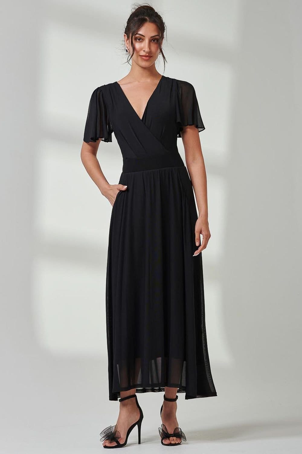 Jolie Moi Jolie Moi Women's Angel Sleeve Mesh Maxi Dress in Black - 4
