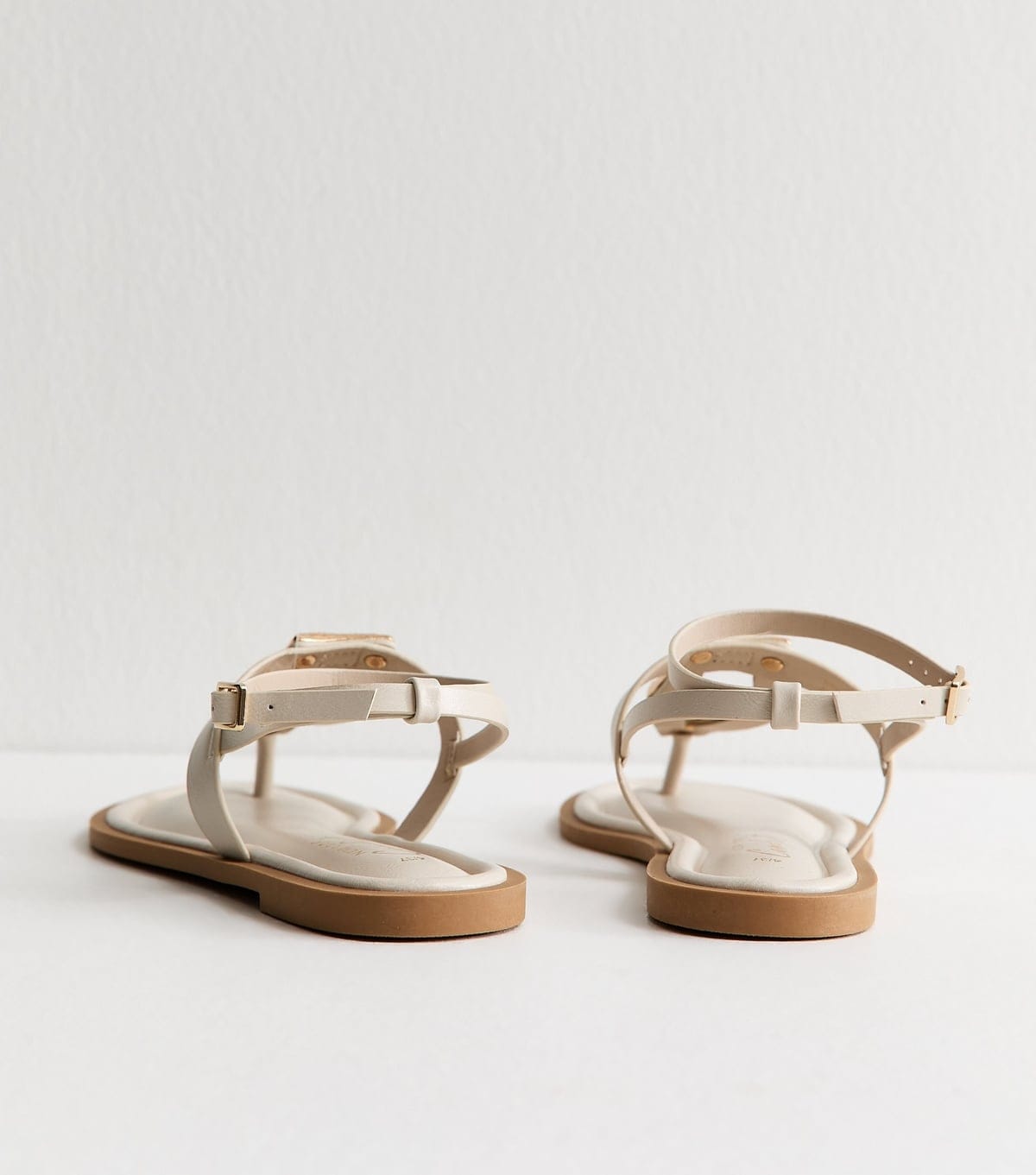 New Look Women's Off White Faux Leather Metal Detail Sandals Vegan New Look - 4