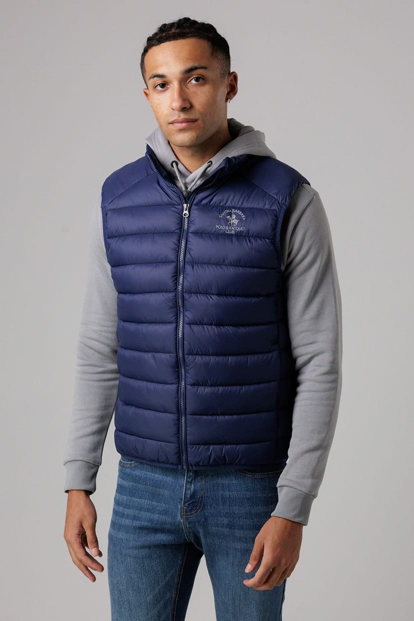 Santa Barbara Polo & Racquet Club Santa Barbara Polo & Racquet Club Men's Lightweight Zip Through Padded Gilet with Zipped Pockets in Navy - 1
