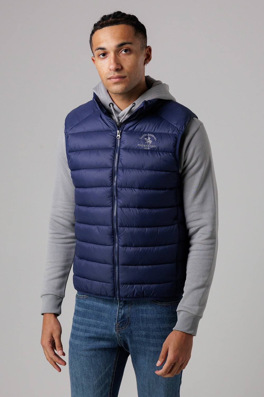 Santa Barbara Polo & Racquet Club Santa Barbara Polo & Racquet Club Men's Lightweight Zip Through Padded Gilet with Zipped Pockets in Navy - 3
