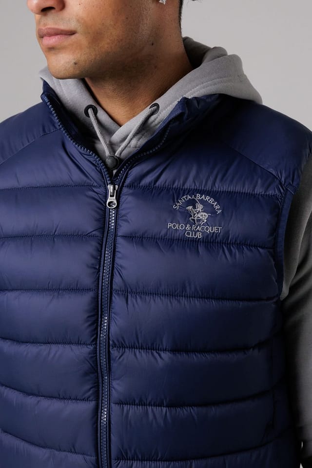Santa Barbara Polo & Racquet Club Santa Barbara Polo & Racquet Club Men's Lightweight Zip Through Padded Gilet with Zipped Pockets in Navy - 3