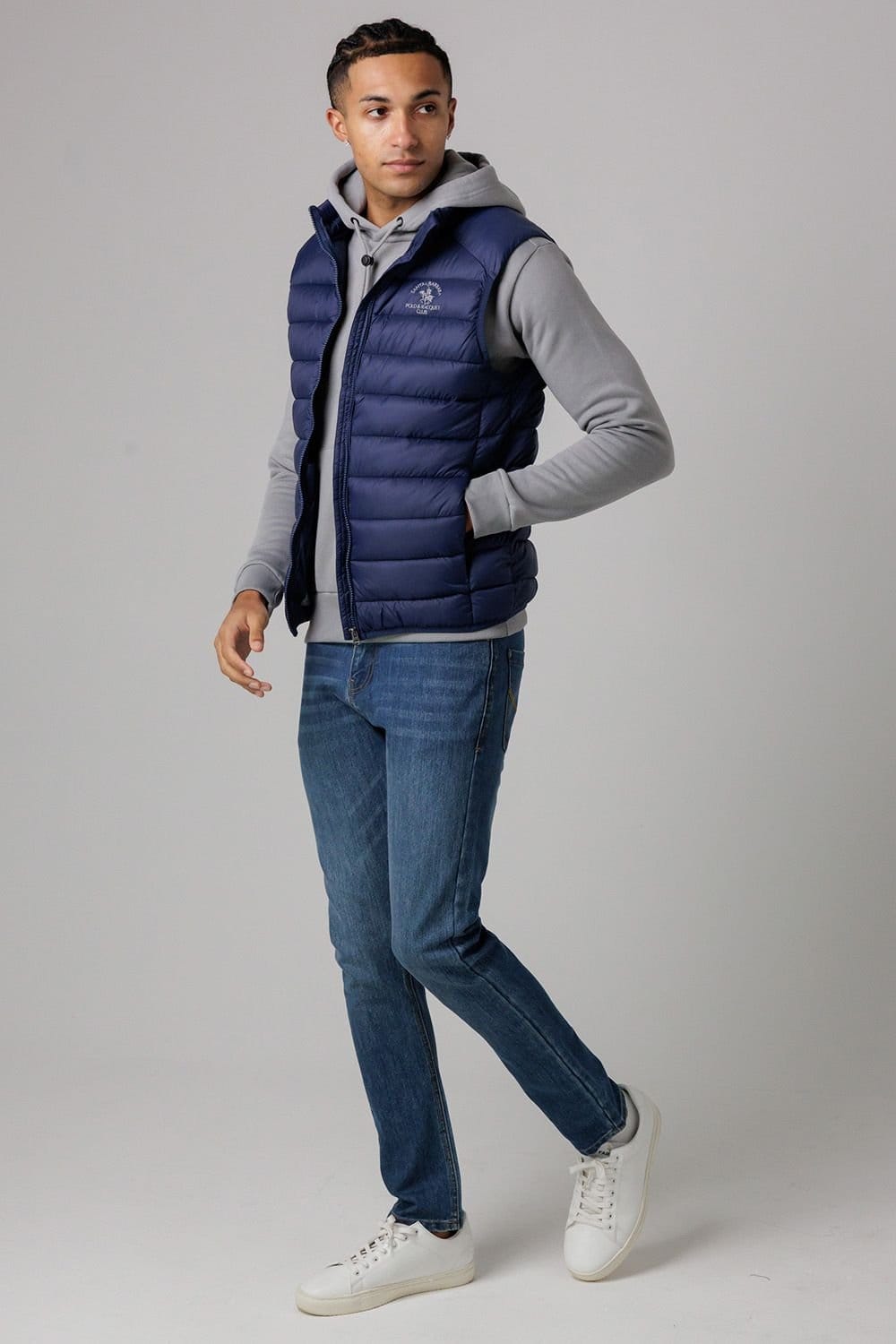 Santa Barbara Polo & Racquet Club Santa Barbara Polo & Racquet Club Men's Lightweight Zip Through Padded Gilet with Zipped Pockets in Navy - 4