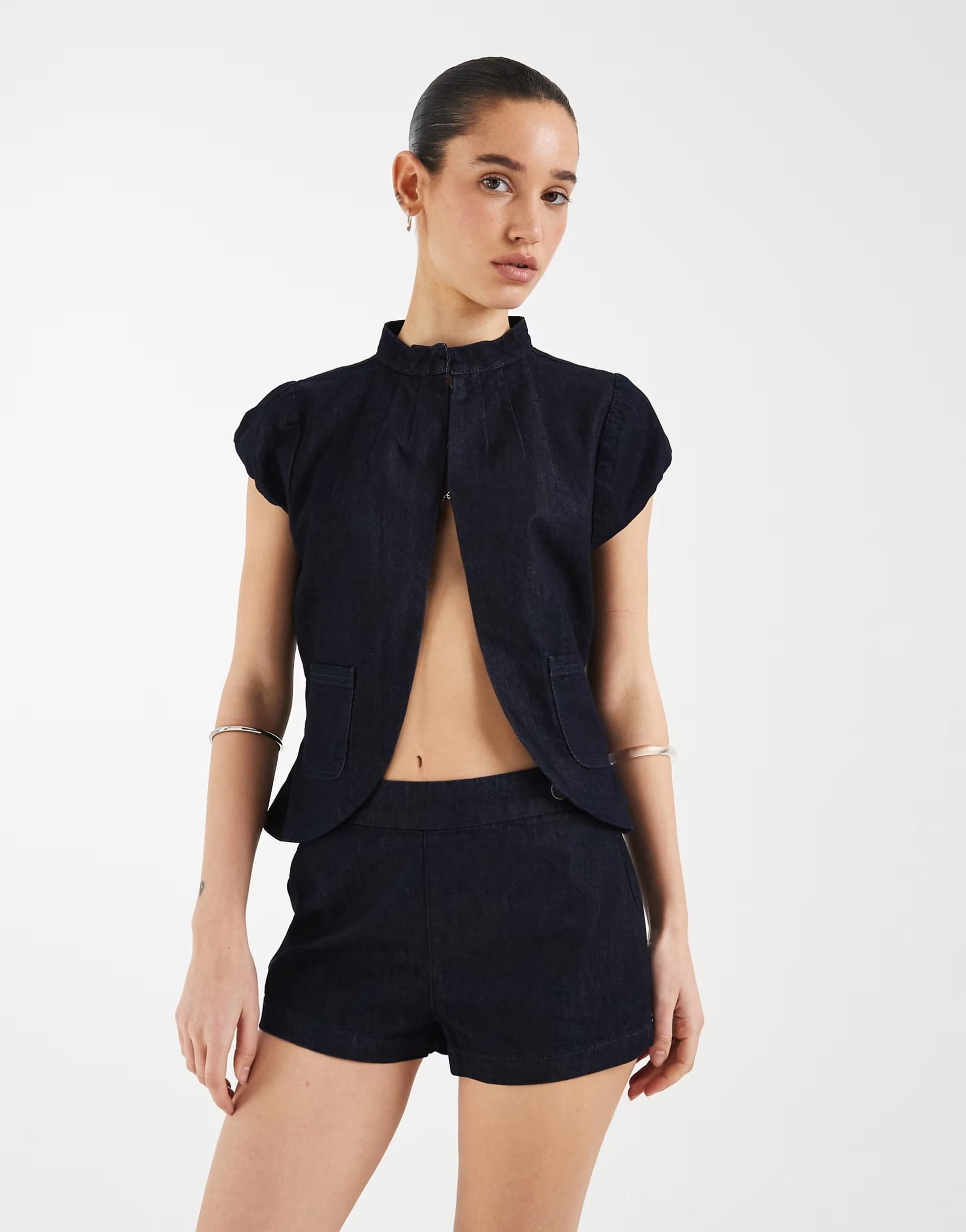 ASOS Indigo Denim Co-ord Set: Mini Shorts & Cropped Jacket